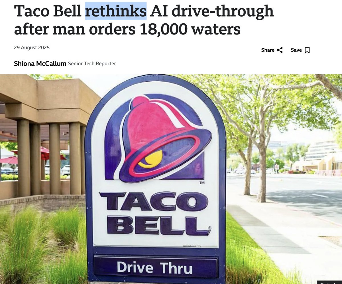 tang_1c's tweet image. Customer interactions with Taco Bell’s AI has gone viral recently, for the *hilarious* reasons, leading to the pulling back of deployments

💡Why Taco Bell&apos;s voice AI failed: (and how to fix it)

❌Failure modes:
1. Sub-human language understanding
2. Adversarial attacks (mostly…
