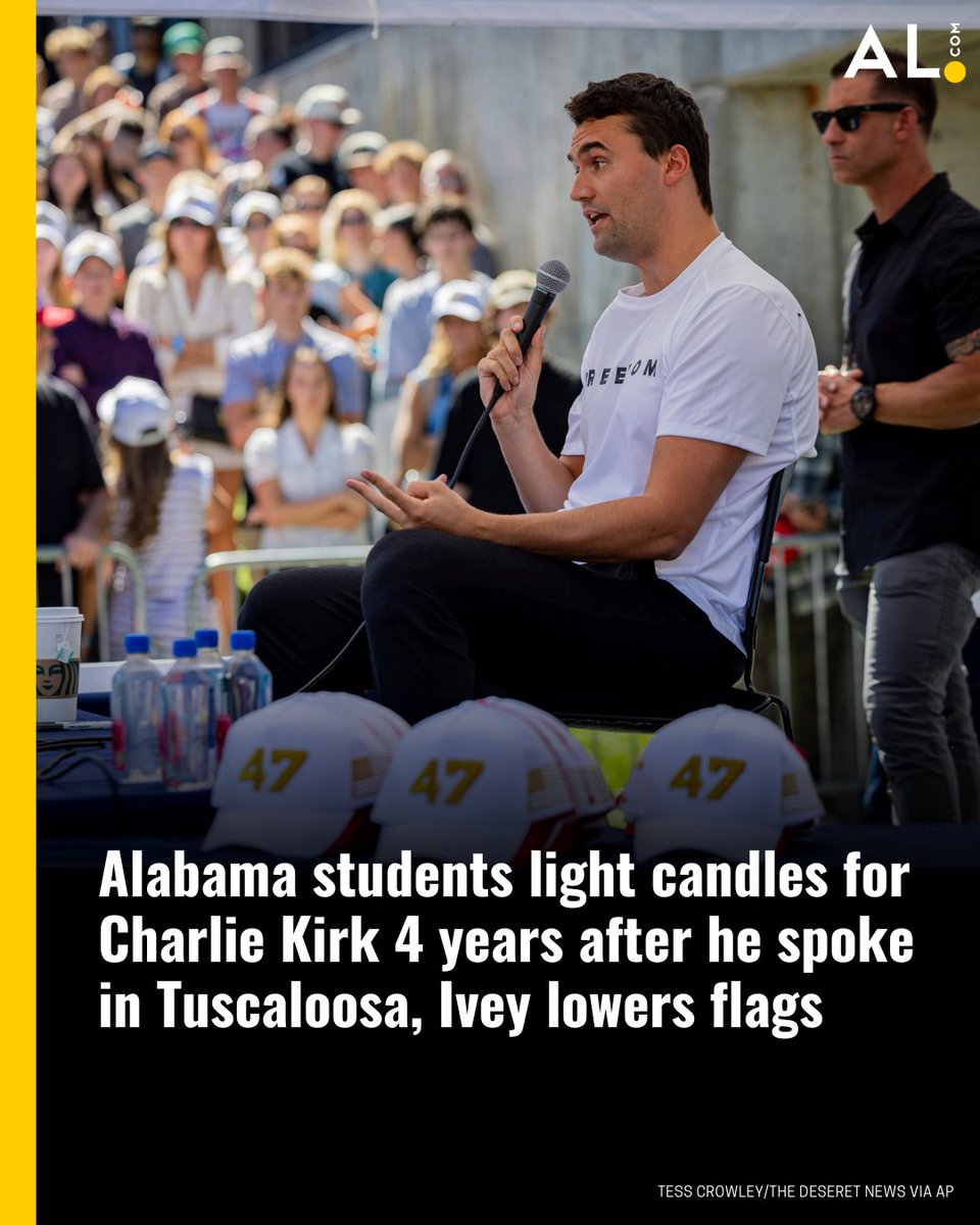 🔗: al.com/news/2025/09/a…

Students at the University of Alabama held a candlelight vigil Wednesday night following the shooting death of conservative influencer Charlie Kirk.