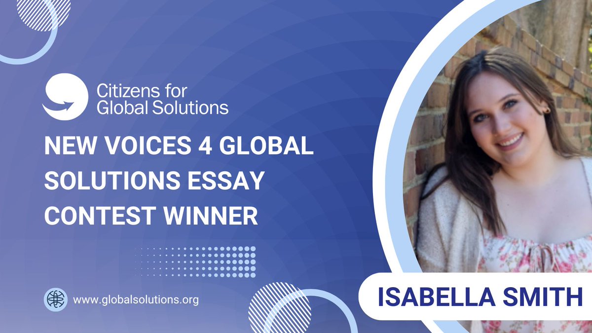 Citizens for Global Solutions (@globalsolutions) on Twitter photo Big congrats to Isabella Smith, winner of our New Voices 4 Global Solutions Essay Contest! 🎉
She joined the 2025 Ventotene Seminar in Italy & her work will be featured in CGS’s 2026 Mondial Journal. Here’s to shaping a better world! ✨ Big congrats to Isabella Smith, winner of our New Voices 4 Global Solutions Essay Contest! 🎉
She joined the 2025 Ventotene Seminar in Italy & her work will be featured in CGS’s 2026 Mondial Journal. Here’s to shaping a better world! ✨