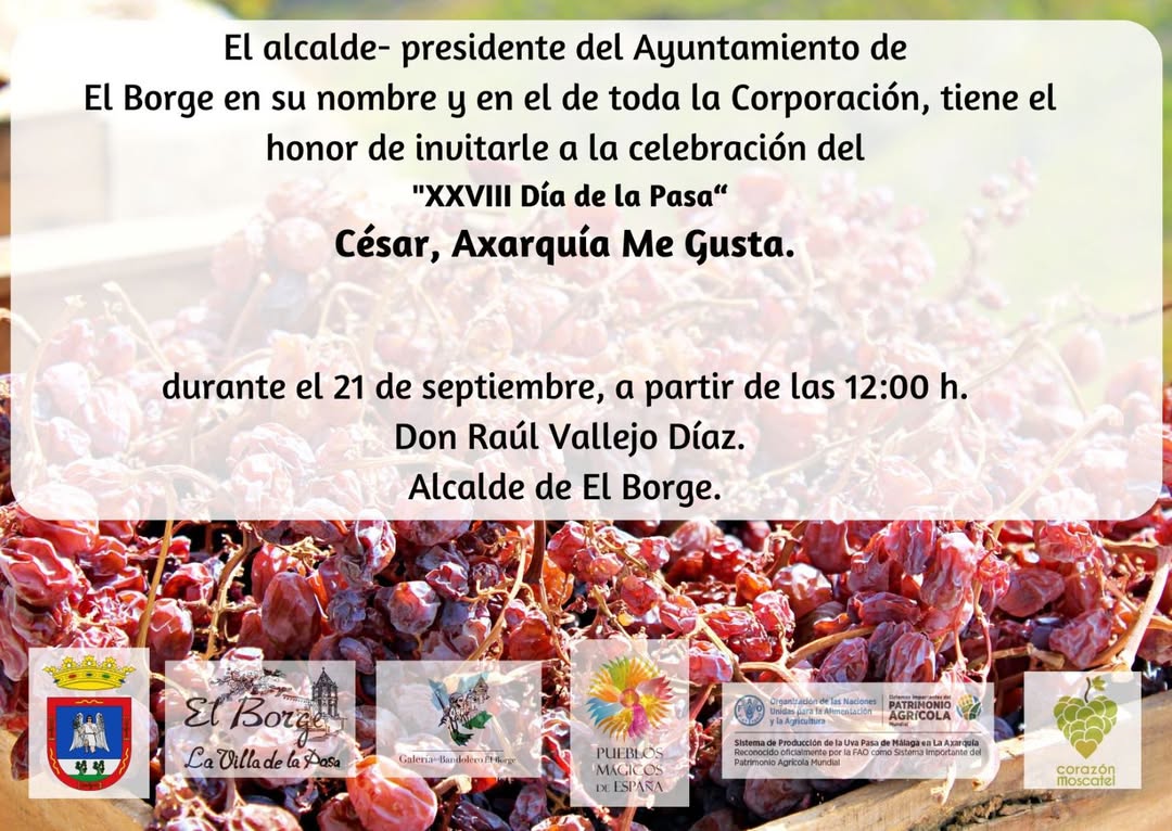 Nos vemos el 21 de septiembre en El Borge y su Día de la Pasa ¡¡¡