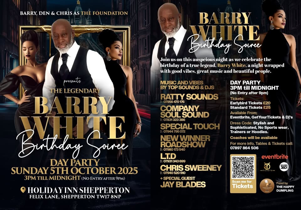 KARTIERKARTELL's tweet photo. BARRY WHITE BIRTHDAY SOIRÉE 📷Sunday 5th October 2025.
Tickets available from all DJs or Eventbrite: 
https://t.co/jkvXEGjaZS
More info: 07897 864506 One not to be missed! https://t.co/A0vQmVDF6R