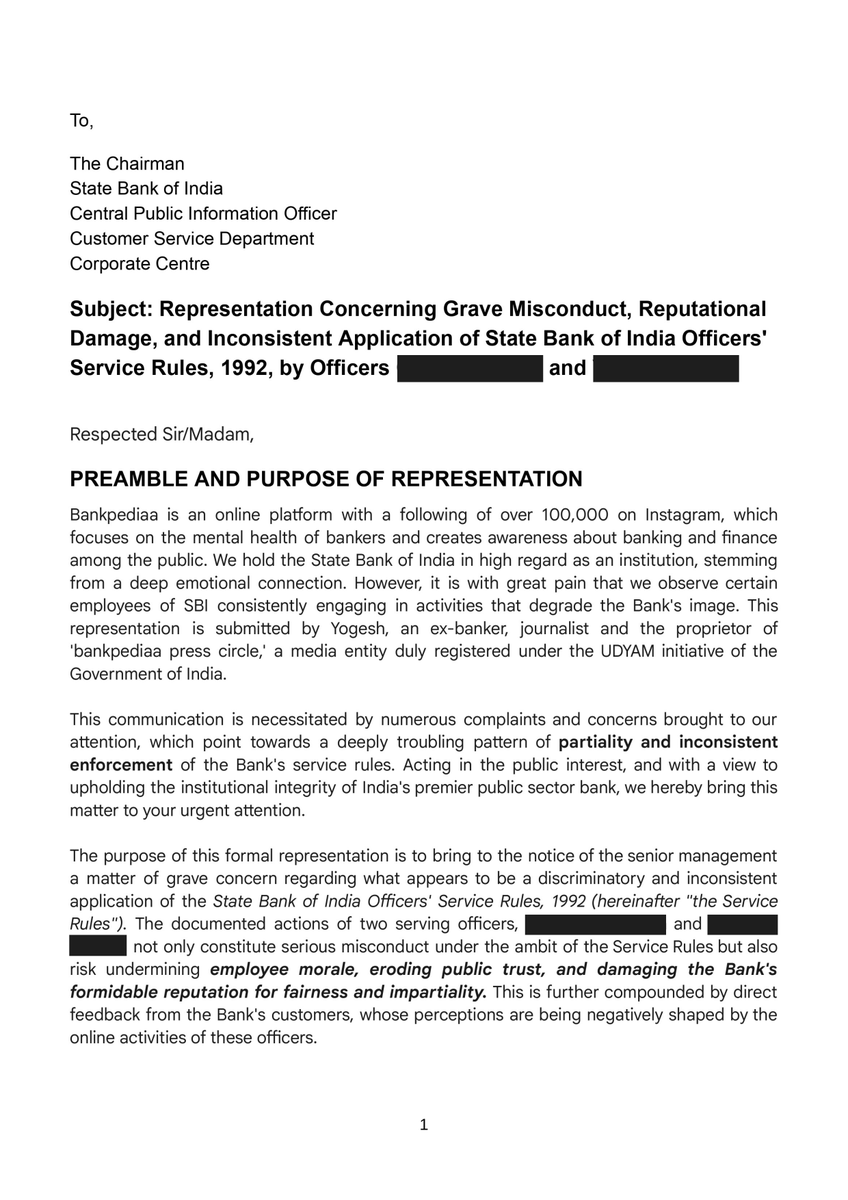 bankpediaa's tweet photo. Hey @TheOfficialSBI
For the past month, I’ve been receiving countless DMs from employees. I can’t ignore this anymore.  

This letter has already been mailed to your Chairman, and I’m attaching the public version here.  

📌 Context: On one hand, some of your employees openly post reels on Instagram with ID cards, selling courses and nothing happens. 

But on the other hand, when others do the same, you issue them DPD. 

Is this justice?  
Either allow everyone to use ID cards & social media, or stop everyone.  

Why are higher officials being partial?  Every employee deserves the same chance. Otherwise, you’re breaking their morale completely.

(Part 1)