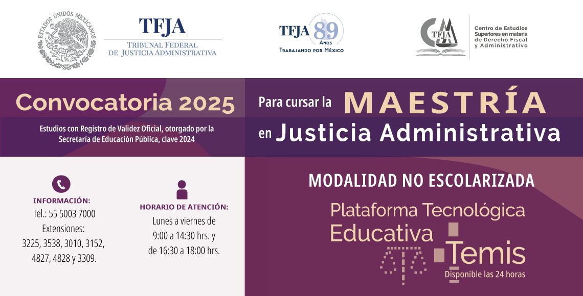 ⚖️ Conoce la nueva convocatoria de la Maestría en Justicia Administrativa en modalidad no escolarizada 💻
Una oportunidad para fortalecer tu desarrollo profesional
📌 Consulta:  tfja.gob.mx/cesmdfa/formac… 
#TFJA
#CESMDFA
#Maestria
#Posgrados
#JusticiaAdministrativa