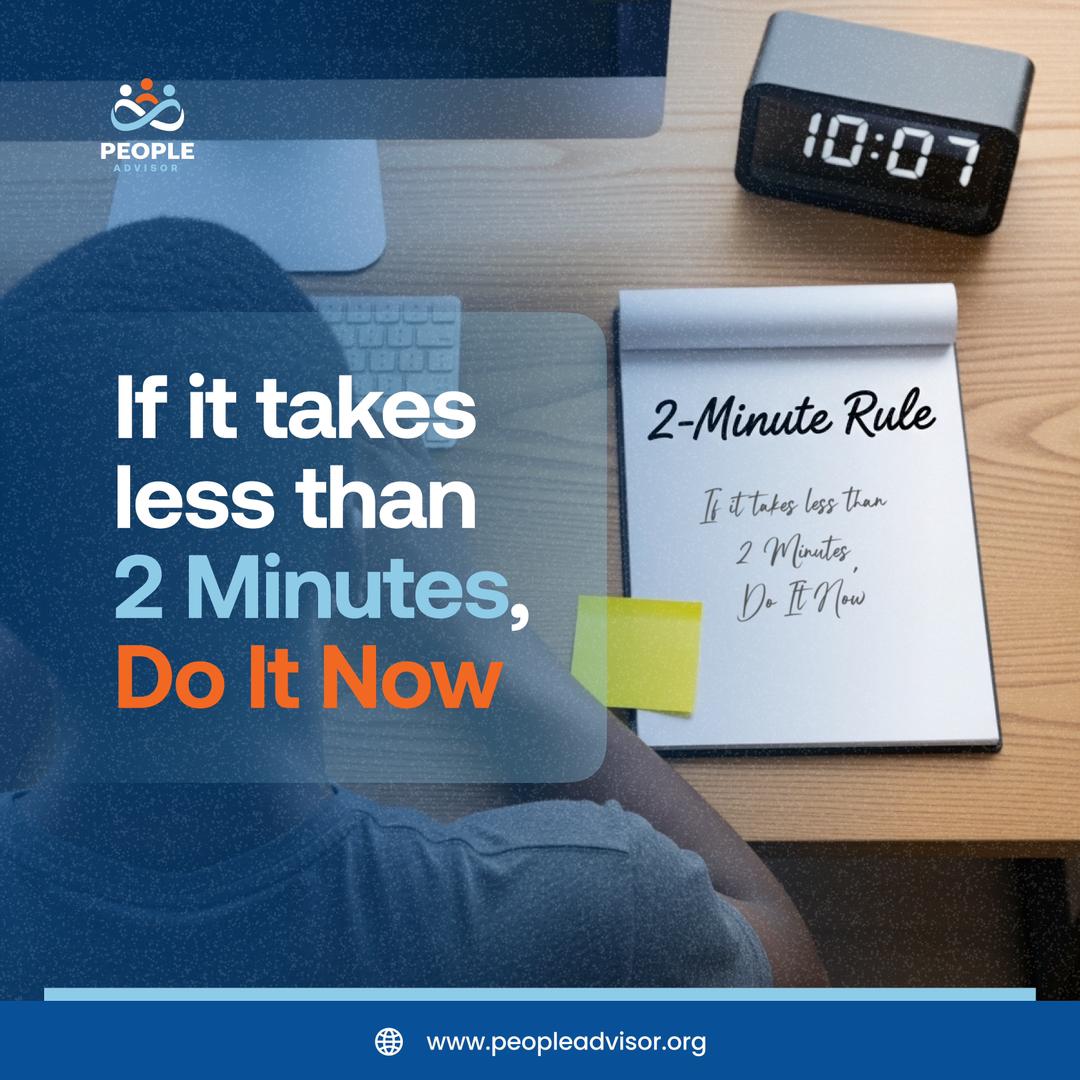 PeopleAdvisorNg's tweet image. Work Tip: Stop letting small tasks pile up.

If it’ll take less than 2 minutes send that reply, file that doc, schedule that check in
Quick wins reduce mental load and increase momentum.

#PeopleAdvisor #Sinkronis
#WorkTip  #PeopleAndPerformance #ProductivityHack #BusinessSupport