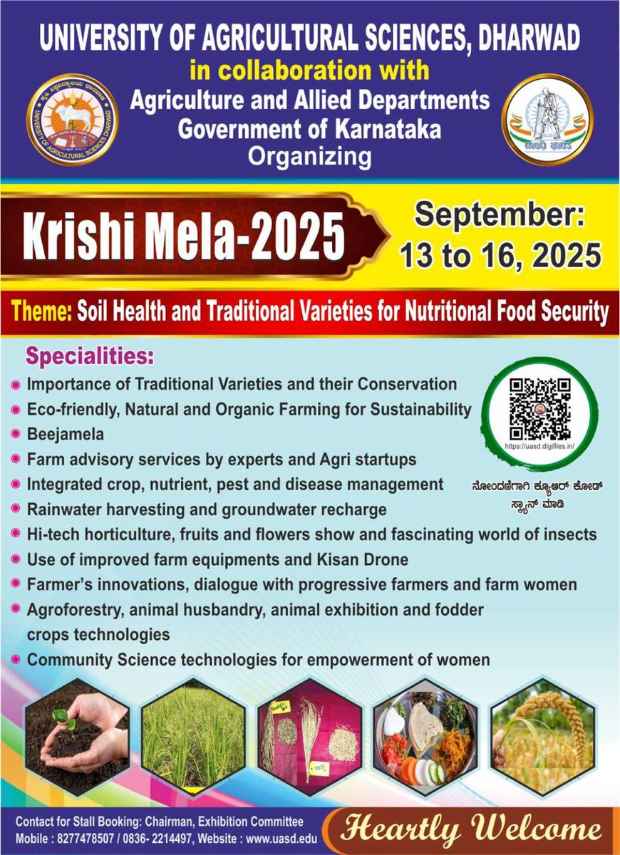 Count down begins for a Mega Agri Event #KrishiMela #KisanMela 2025 <a href="/UASDharwad_05/">University of Agricultural Sciences, Dharwad</a> 13-16th September 2025....#FarmersFair #Agri-Exhibition #Agri-Expo #agricultureislife <a href="/icarindia/">Indian Council of Agricultural Research.</a> <a href="/AgriGoI/">Agriculture INDIA</a> <a href="/NCheluvarayaS/">N Cheluvarayaswamy</a> #DeptofAgriculture #Raitamitra