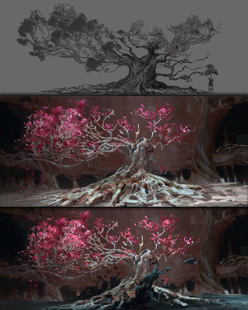 ForticheProd's tweet image. Peeking into "Beginning of the End Cinematic"
A bougainvillea-inspired tree grounds the scene, roots weaving into the temple, highlighted by light from above.
Illustration by Fortiche talents Sébastien De Louvigny, Martin Bailly & Faustine Dumontier. #Fortichers