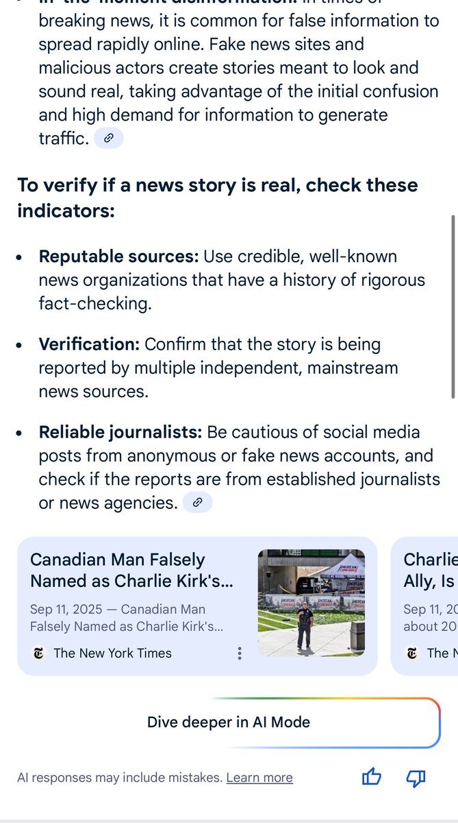 TheCTMGroupUSA's tweet photo. @Google Gemini AI, "Google's new AI" has yet again shown its biases with a generated response to the Charlie Kirk assassination. We entered the prompt "was charlie kirk getting shot gemini ai answer". This isn't a slight mistake... $GOOGL $GOOG #CharlieKirkshot https://t.co/zY0zkpPtJc