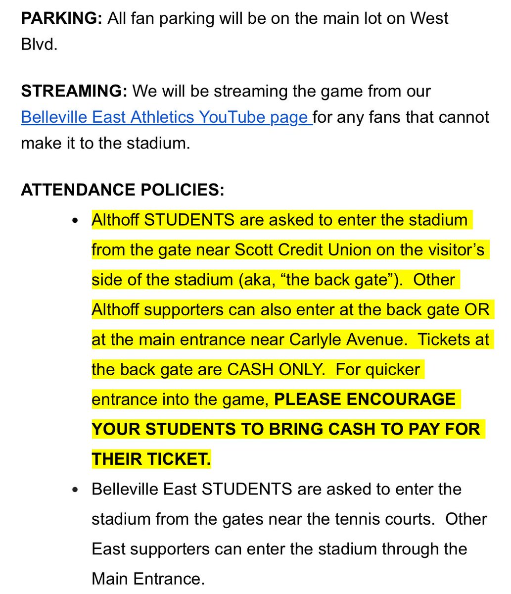 AlthoffFootball's tweet photo. Crusader Fans!  Please read and make plans to follow the Game Day protocols at Belleville East tomorrow!  See you there!  Go Crusaders!
#stackyourbrick https://t.co/q9gUBhxykU