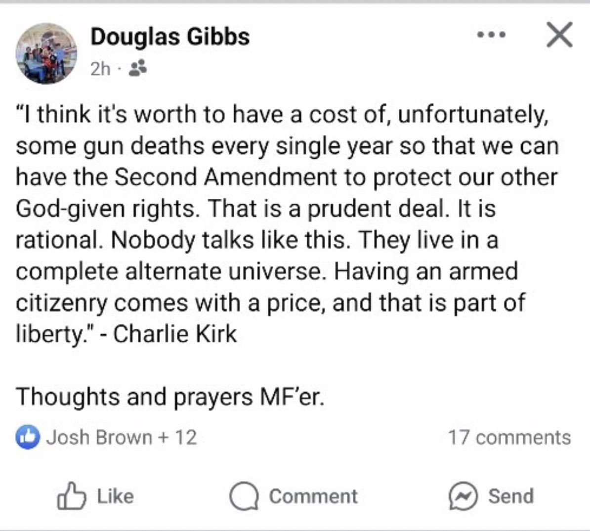 Nero's tweet image. Douglas Gibbs and Glen Eggert are airline pilots. Gibbs flies for @Delta. Eggert flies for @AmericanAir. They are publicly celebrating Charlie Kirk’s death. To hold an ATP Certificate one must be “of sound moral character.” Are they?