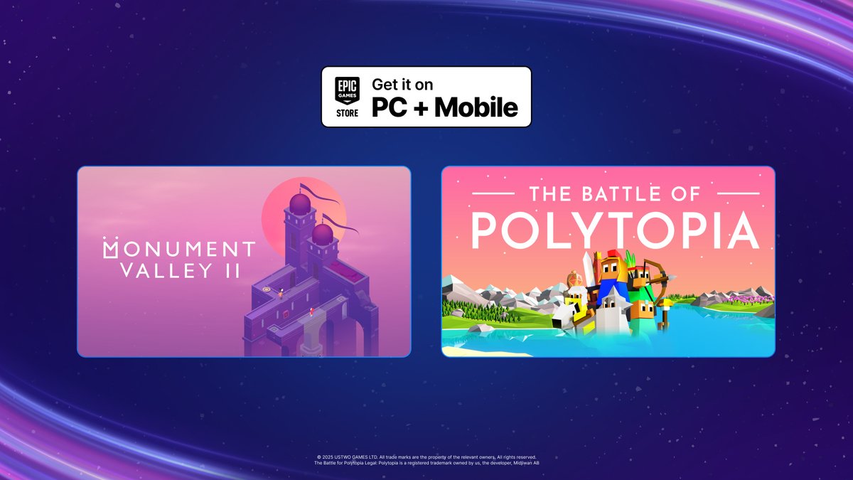 Have a mind for puzzle and strategy games? Time to find out! Monument Valley 2 and The Battle of Polytopia are FREE until September 18. epic.gm/free-mobile0911

Also available for free on Android worldwide and iOS in select countries.