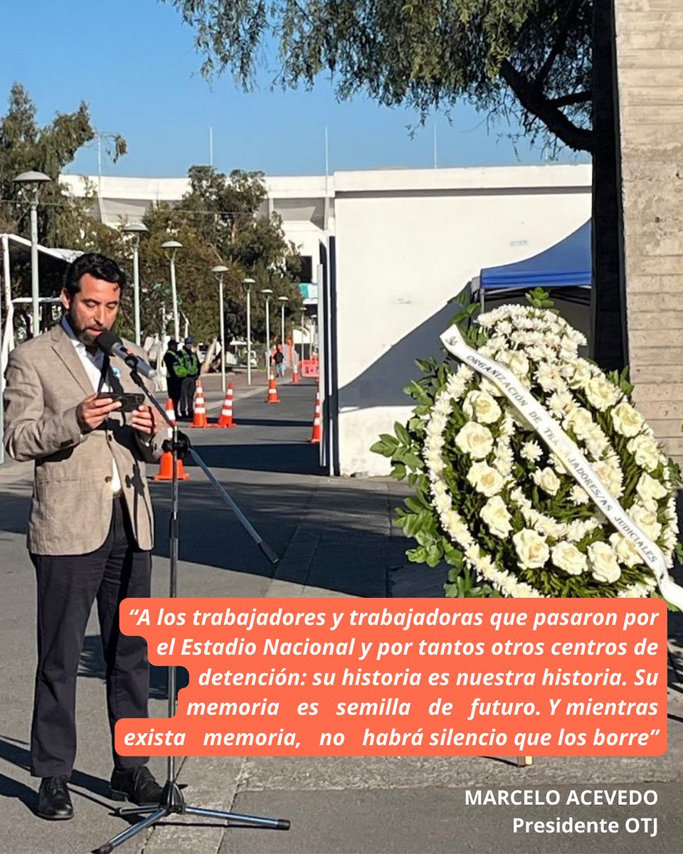 “A los trabajadores y trabajadoras que pasaron por el Estadio Nacional y por tantos otros centros de detención: su historia es nuestra historia. Su memoria   es   semilla   de   futuro. Y mientras   exista   memoria,   no   habrá silencio que los borre”

#paraquenuncamás