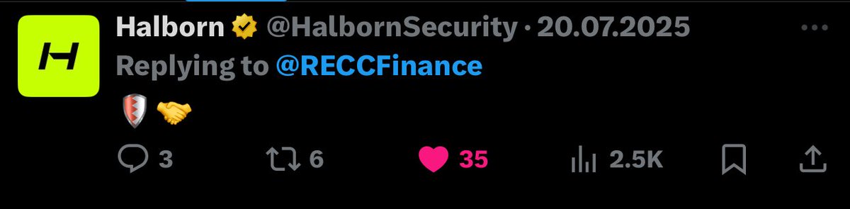 <a href="/RECCFinance/">RECC Finance</a> 🔐🫱🏼‍🫲🏻🛡️<a href="/HalbornSecurity/">Halborn</a> 

we re all Waiting for the ending audit ✅

Hope we ll get it as soon as possible 

Don’t fade RWAs $RECC