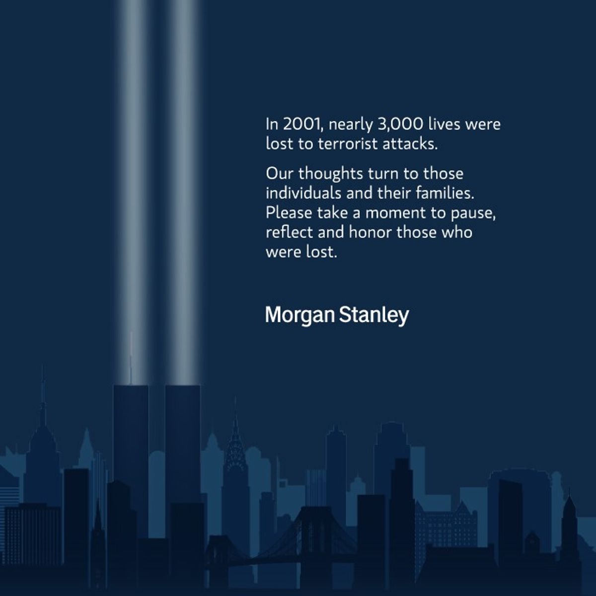 Today, we hold a moment of silence as we remember and honor the colleagues, friends, neighbors, first responders and so many more who lost their lives and were impacted 24 years ago.
