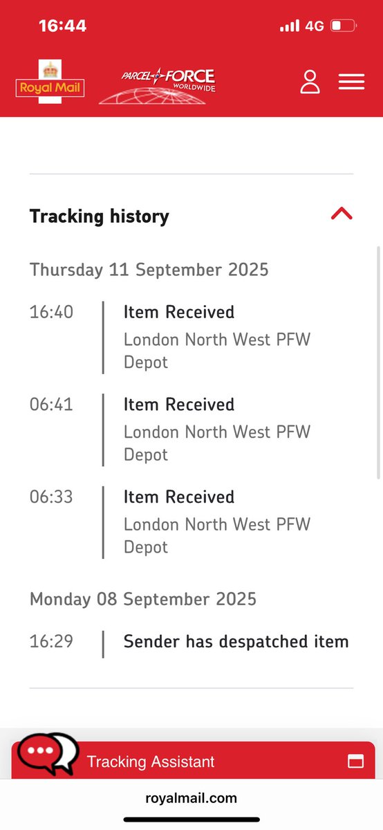 So for seemingly the third time today (and despite getting an email to say it’d left there), my parcel has arrived at a depot 180 miles away… 48 hour delivery is going well… @RoyalMailHelp