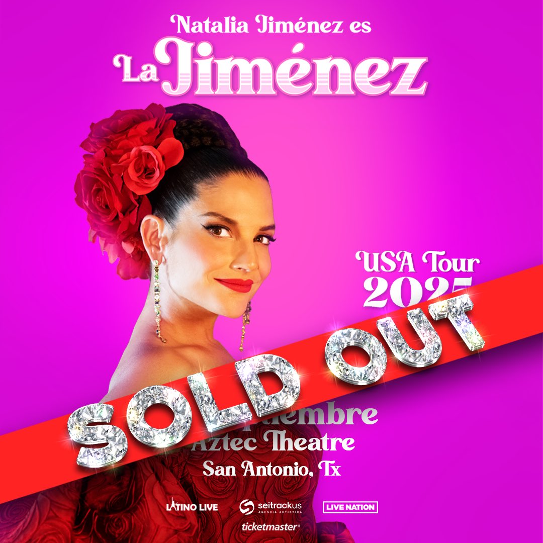 💃🔥 ¡Sold Out ÉPICO para <a href="/NataliaJimenez/">Natalia Jiménez</a> en <a href="/TheAztecTheatre/">The Aztec Theatre</a>! 🎉🌹 Una fiesta mexicana llena de pasión, orgullo y eternidad 🇲🇽✨🙌 Gracias por encender esta noche irrepetible. Exclusiva de #LatinoLive, <a href="/seitrack_us/">Seitrack U.S.</a> y #LiveNation #LaJimenezTour #SanAntonio #LosMejoresConciertos