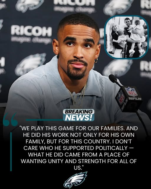 julie86905895's tweet photo. BREAKING: Eagles QB Jalen Hurts has donated $300,000 to support Charlie Kirk’s family.
📷 $100,000 for memorial murals and floral tributes.
📷 $200,000 for a trust fund securing his daughters’ future.
FULL STORY: https://t.co/N1w19eDEDy...
#FlyEaglesFly #GoBird #EaglesNation https://t.co/JWv6teVwo5