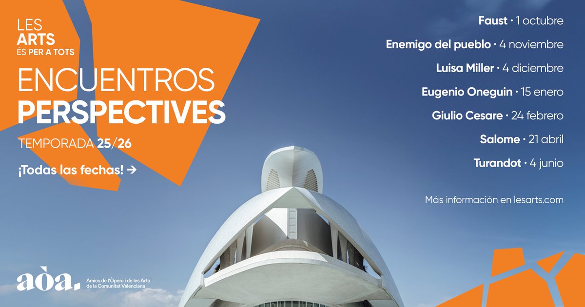 LesArtsValencia's tweet photo. 🟠#LesArtsÉsPerATots T'agradaria xarrar amb els protagonistes de les òperes de la temporada?

Les Trobades Perspectives ho fan possible! Descobrix els secrets després de les produccions i el treball darrere de cada funció amb @AOA_CV.
https://t.co/DJll7mCyTN https://t.co/z1hZ18cw5T