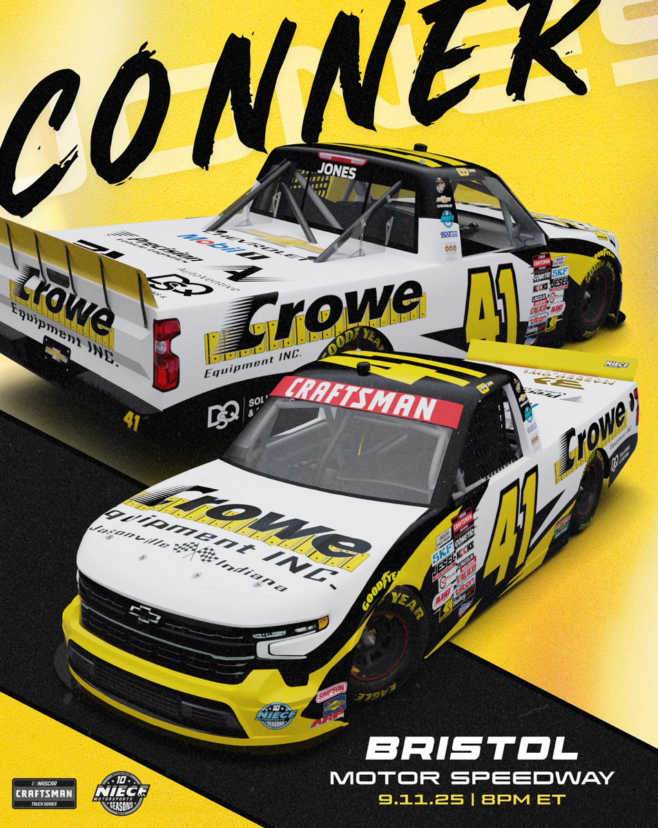 It’s race day at Bristol Motor Speedway! 

Conner will pilot the No. 41 Crowe Equipment Inc. Chevrolet Silverado with <a href="/NieceMotorsport/">Niece Motorsports</a> as the NASCAR Craftsman Truck Series takes on The Last Great Colosseum.

Remaining Appearance Today:

• Team Chevy Stage – 1:45–2PM

📺 Catch
