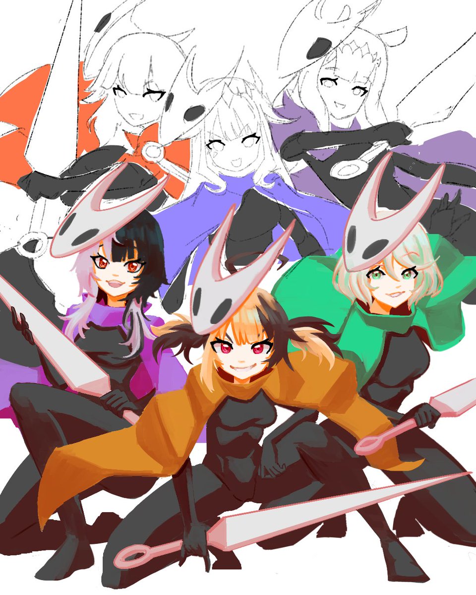 WIP update on the HoloEN Silksong piece! Thought I could finish this yesterday, but I was way too optimistic 😅 Gigi, CC, and Shiori are done! Kiara, Ina, and Biboo next!

#ShiorinSketch #Immergination #rkggk #KFPicasso #inART #bijouwled