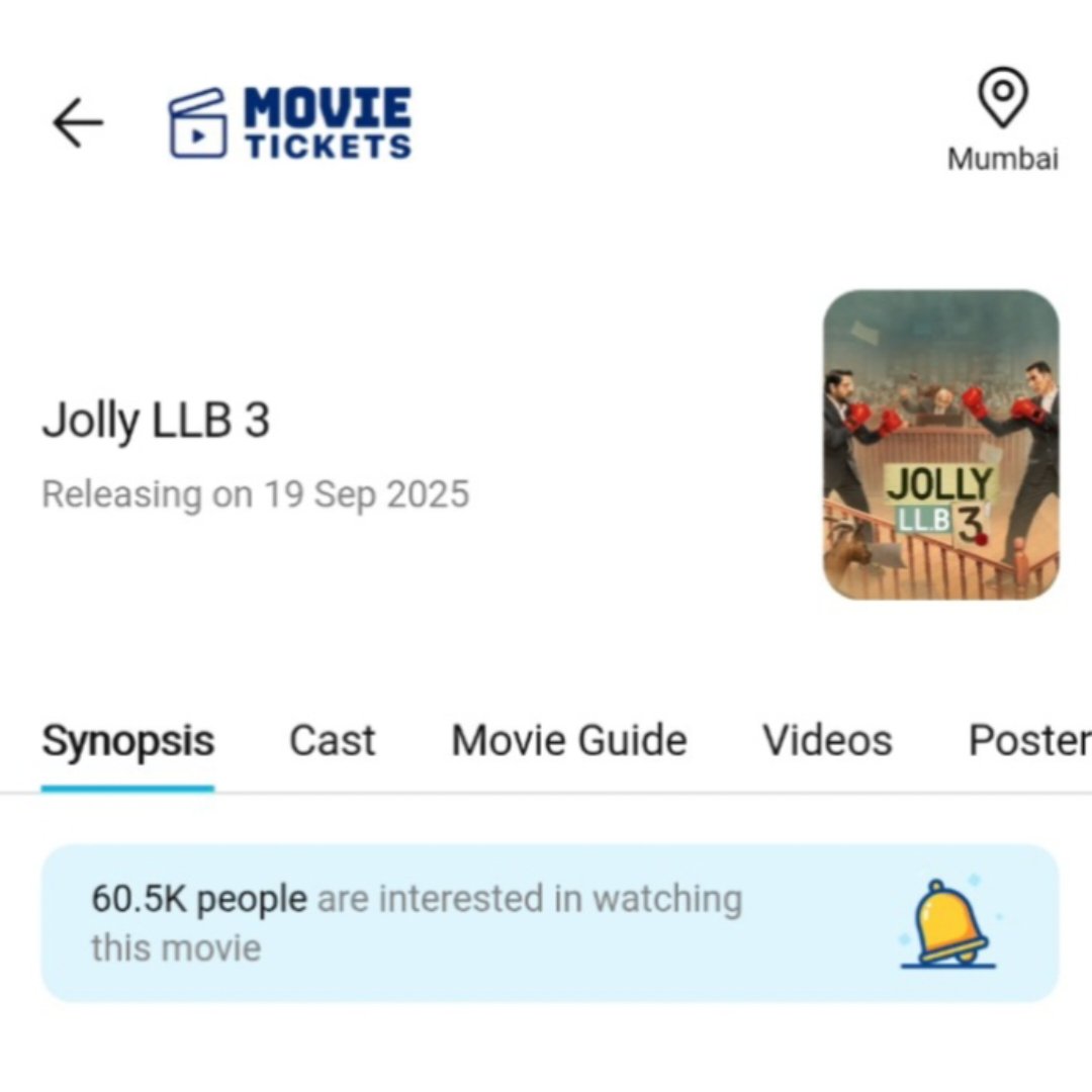 AkshayK66719595's tweet photo. #JollyLLB3  144K interest crossed 

→ BMS: #84K | Paytm: #60K ✅

-look totally organic, no bots, just pure fan excitement for Jolly LLB 3. 🔥⚖️

#AkshayKumar #ArshadWarsi https://t.co/VYxh6bCvJs