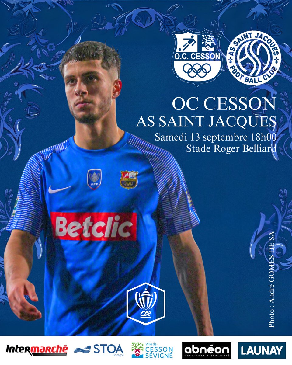 OCCessonFoot's tweet photo. [COUPE DE FRANCE]

🔜 Ce samedi, nos Rouge &amp; Bleu recevront l'AS Saint Jacques pour leur entrée en lice en @coupedefranceCA.

#TeamOCC https://t.co/JgEIQdQZWV