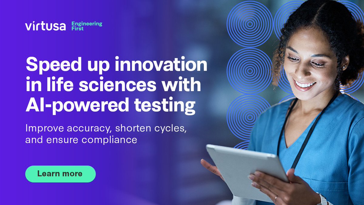 VirtusaCorp's tweet image. Slow testing slowing down launches? Virtusa’s #AI-powered #hyperautomation speeds testing in #lifesciences for faster, safer, compliant product releases. Learn more: splr.io/6012scd4M #EngineeringFirst