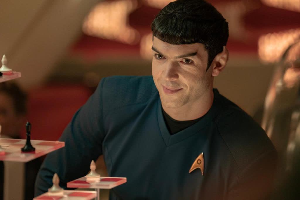 fangirlish's tweet image. Who put a smile on #Spock's face? We chat this and more in our review of #StarTrekStrangeNewWorlds season 3 episode 10 "New Life and New Civilizations" HERE: fangirlish.me/3JZAwCA