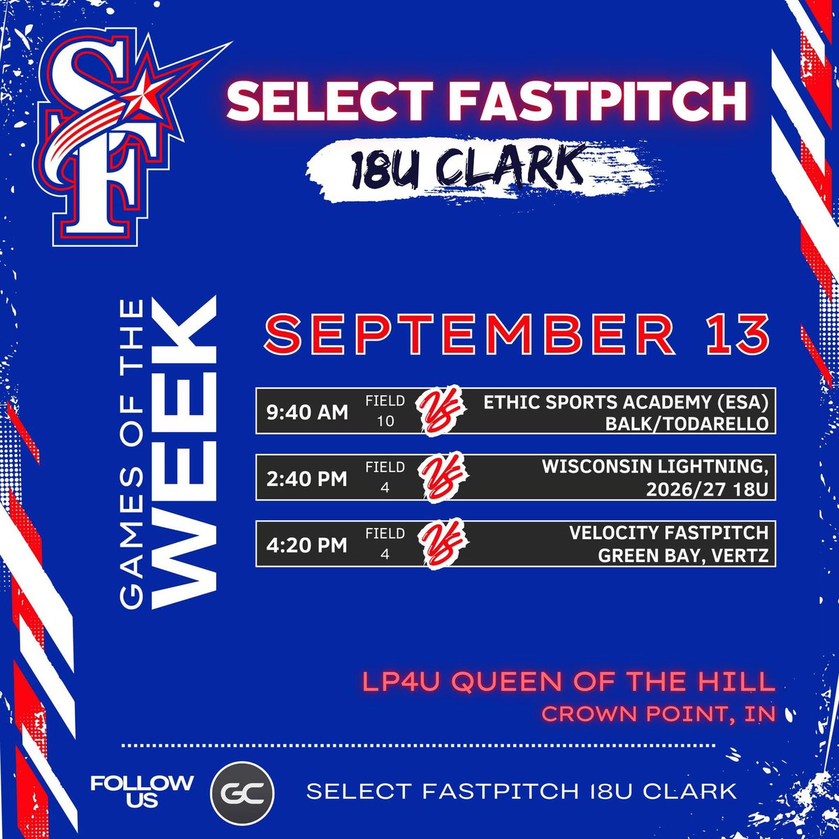 Kayla’s travel ball team is back in action again this weekend!
<a href="/SelectFPClark/">Select Fastpitch 18u Clark</a> 
<a href="/CLC_Softball/">CLC Softball</a> 
<a href="/JohnsburgSBall/">Johnsburg Softball</a>