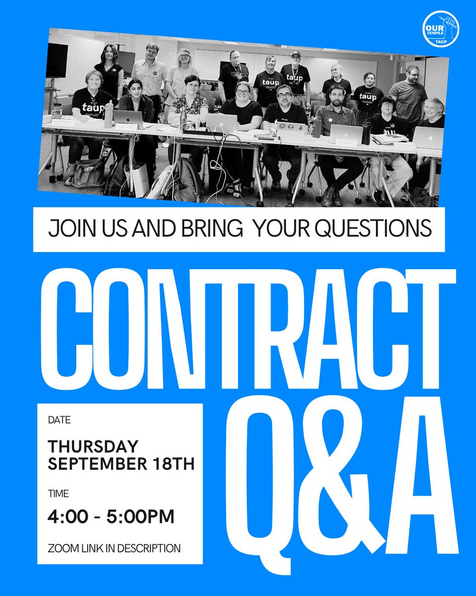 📢 Next Thursday, September 18th meet us on Zoom at 4:00pm for a Contract Q&amp;A. 
Learn about what has changed in our CBA, and how those changes impact your rights this Fall. 

Zoom link: buff.ly/Mc6bCcJ