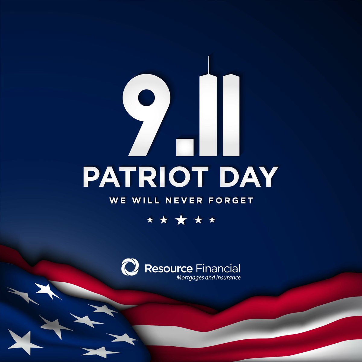 Today, we honor the heroes who showed incredible strength in the face of adversity. 
At Resource Financial, we are proud to serve and stand strong with our community. ❤️

#PatriotDay #NeverForget  #ResourceFinancial #MortgageWithHeart #WeRemember