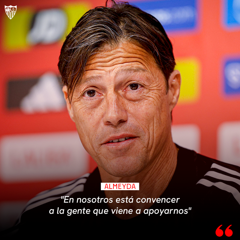 SevillaFC's tweet photo. 🗣️ @peladoalmeyda, en la rueda de prensa previa al #SevillaElche de mañana. 👇

#WeareSevilla