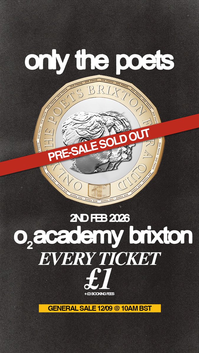 only the poets (@onlythepoetsuk) on Twitter photo PRE-SALE SOLD OUT WTF
brixton that is crazy. cant believe it. final tickets on sale tomorrow at 10am bst. register in usual place to be sent the link.
thank you so so so much x PRE-SALE SOLD OUT WTF
brixton that is crazy. cant believe it. final tickets on sale tomorrow at 10am bst. register in usual place to be sent the link.
thank you so so so much x