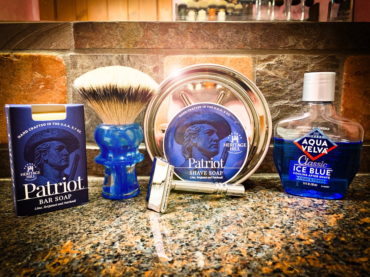 SOTD 1940’s Gem Micromatic 
Heritage Hill Shave Co. - Patriot
HC&amp;C Stainless Steel Shave Bowl 
CB Brushworks 26mm HMW Badger
@heritagehillshaveco 
@hendrixclassics 
@chrisbojrab