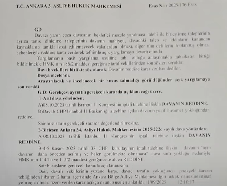 1⃣ İstanbul 45'inci Asliye Hukuk Mahkemesi'nde davacı Özlem Erkan ile avukatı Cevahir Kılıç'ın talebi üzerine TEDBİREN çağrı heyeti atanmasına karar verdi.

2⃣ Davacılar daha önce Ankara 3'üncü Asliye Mahkemesi'nde görülmekte olan bir dava olduğunu, bu davaların birleştirilerek