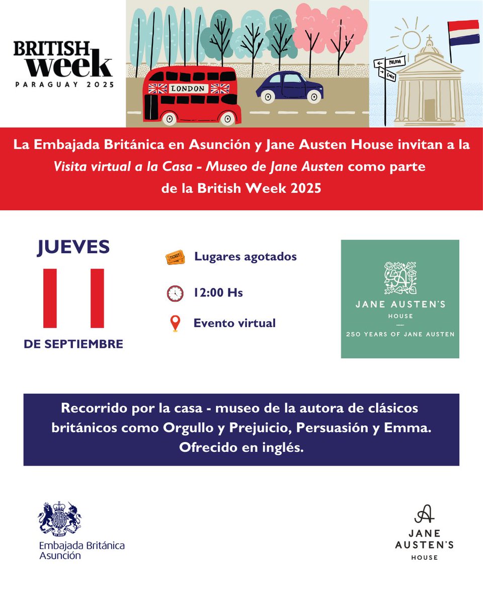 UKinParaguay's tweet photo. ¡Seguimos disfrutando de la #BritishWeek25! 🙌

Sumate a las actividades de hoy 📚 🎸

👉 Más detalles sobre el programa y los enlaces de inscripción para las actividades de la semana en: https://t.co/qhG9Ie78qH

#BritWeekPY https://t.co/uBl9ueX9hY