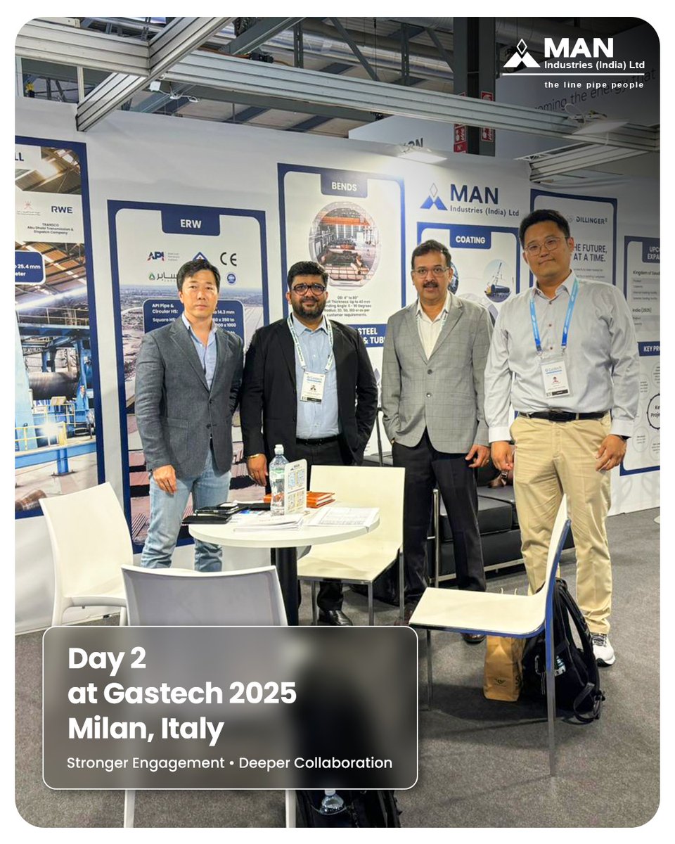 ManIndustriesIn's tweet photo. Day 2 at #Gastech 2025 was even more engaging than Day 1! 
We had insightful conversations with leading Oil &amp; Gas and Water sector companies, exploring opportunities to deliver pipeline solutions that ensure strength, safety, and sustainability across industries. https://t.co/wROPicSmsf