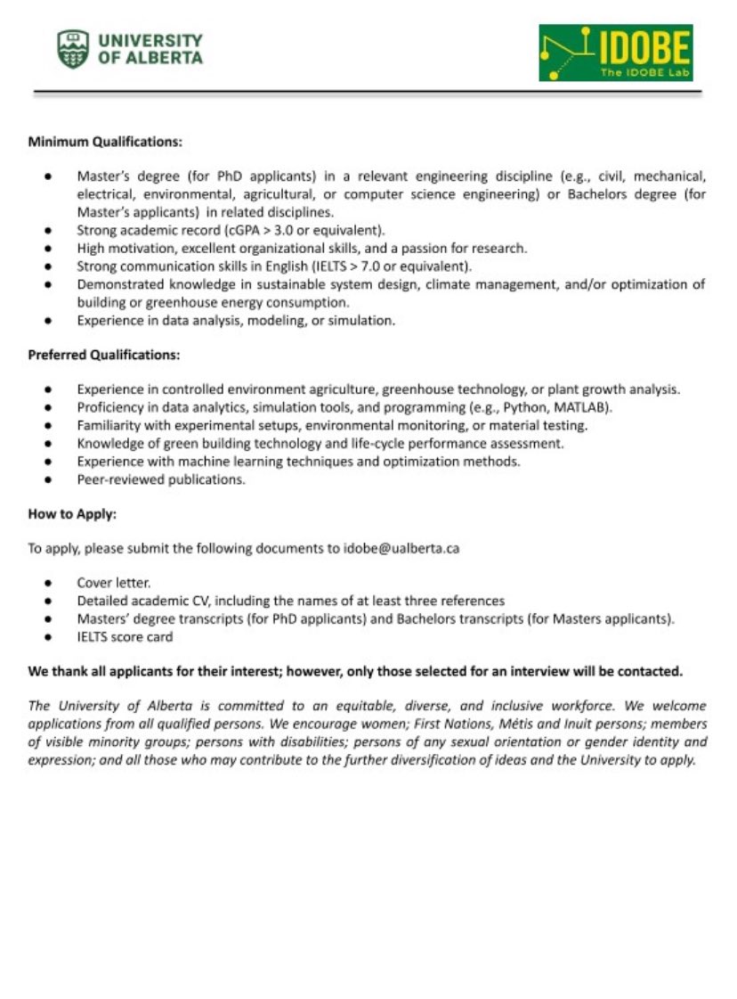 Fully-funded Masters and PhD postion at the University of Alberta for those with background in Engineering (Civil, Mechanical, Environmental, Agricultural, Electrical, Computer), or Computer Science.