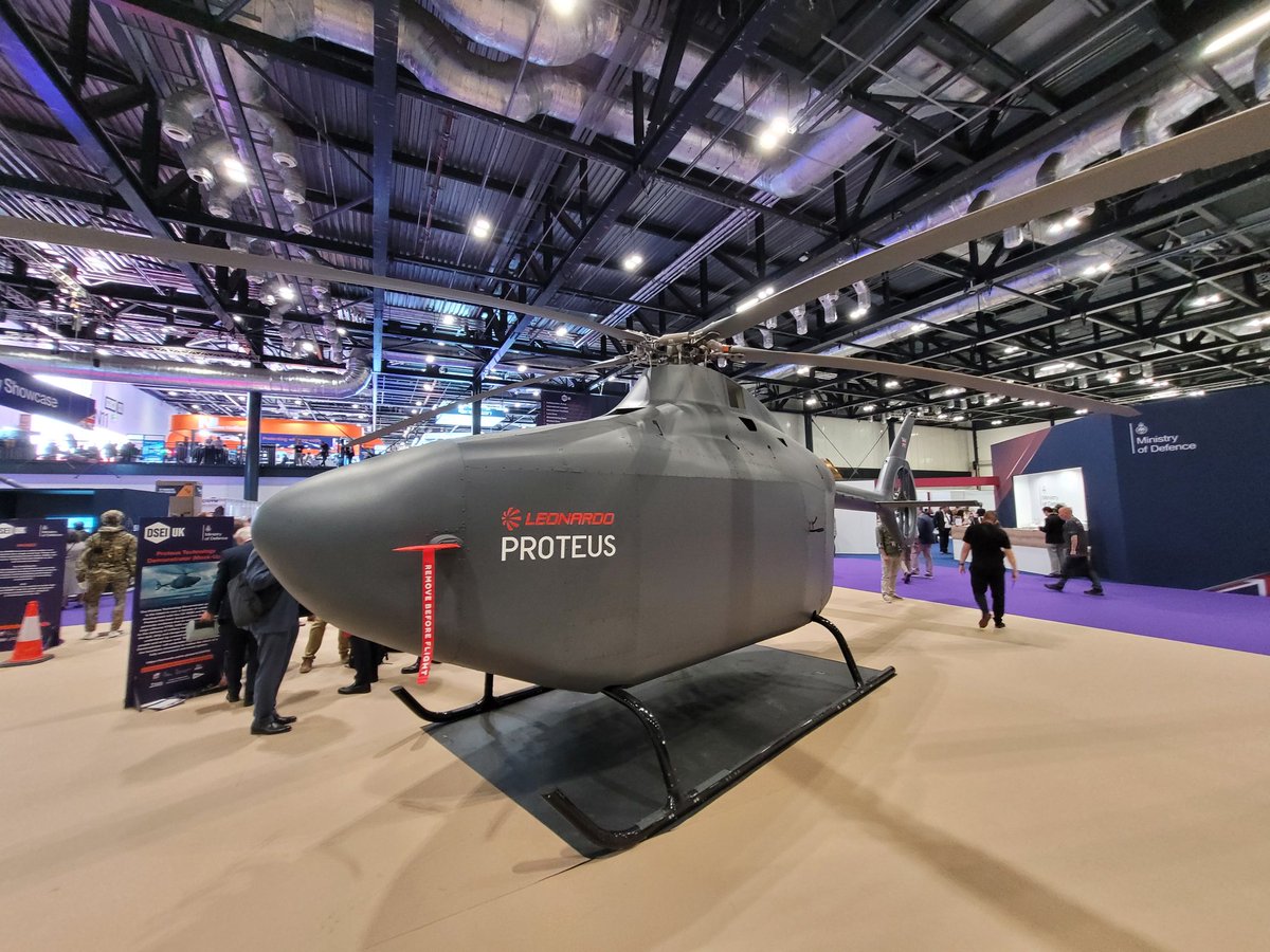RAeSTimR's tweet image. Leonardo Proteus UAV technology demonstrator for Royal Navy - set to fly soon. Leonardo already tested this in a virtual environment with 3 X Proteus' working together in a ASW mission to hunt an enemy sub. #DSEI2025 #DSEI