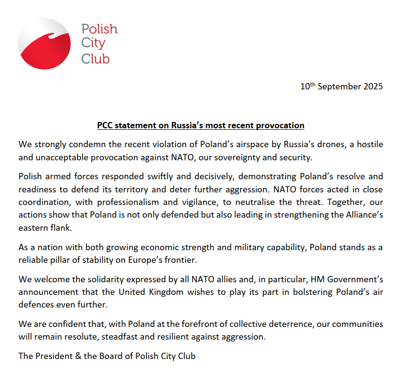 #PCC Statement on Russia's most recent provocation - violation of #Poland's airspace.

#PolesinUK #NATO #StrongerTogether
