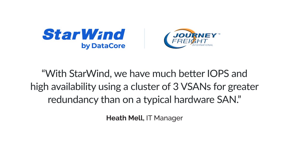 StarWind Success Story: Journey Freight International Inc., a Canada-based third-party logistics provider, ensures continuous operation of its critical logistics systems by achieving high availability (HA) with StarWind Virtual SAN (VSAN).

Read more here: starwind.com/s/wc