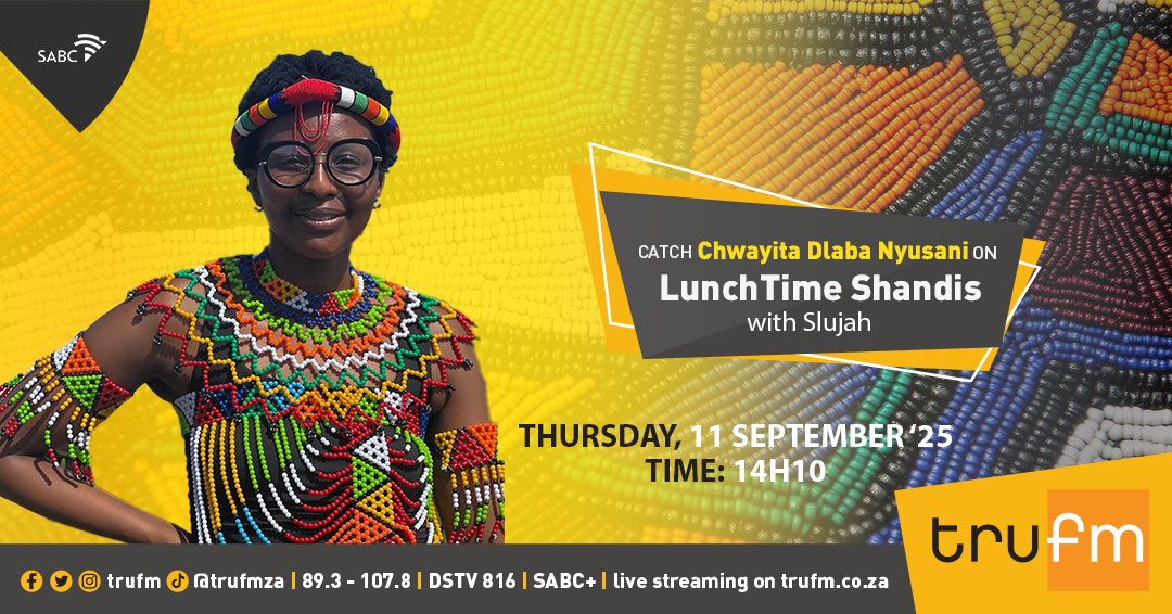 trufm's tweet image. #TheBreakdown

In celebration of National Book Week, we’re joined by TikTok sensation Chwayita Dlaba Nyusani She’s bringing us her Top 5 must-read books from inspiring memoirs to African literature. #NationalBookWeek #ReadSA #LunchTimeShandis