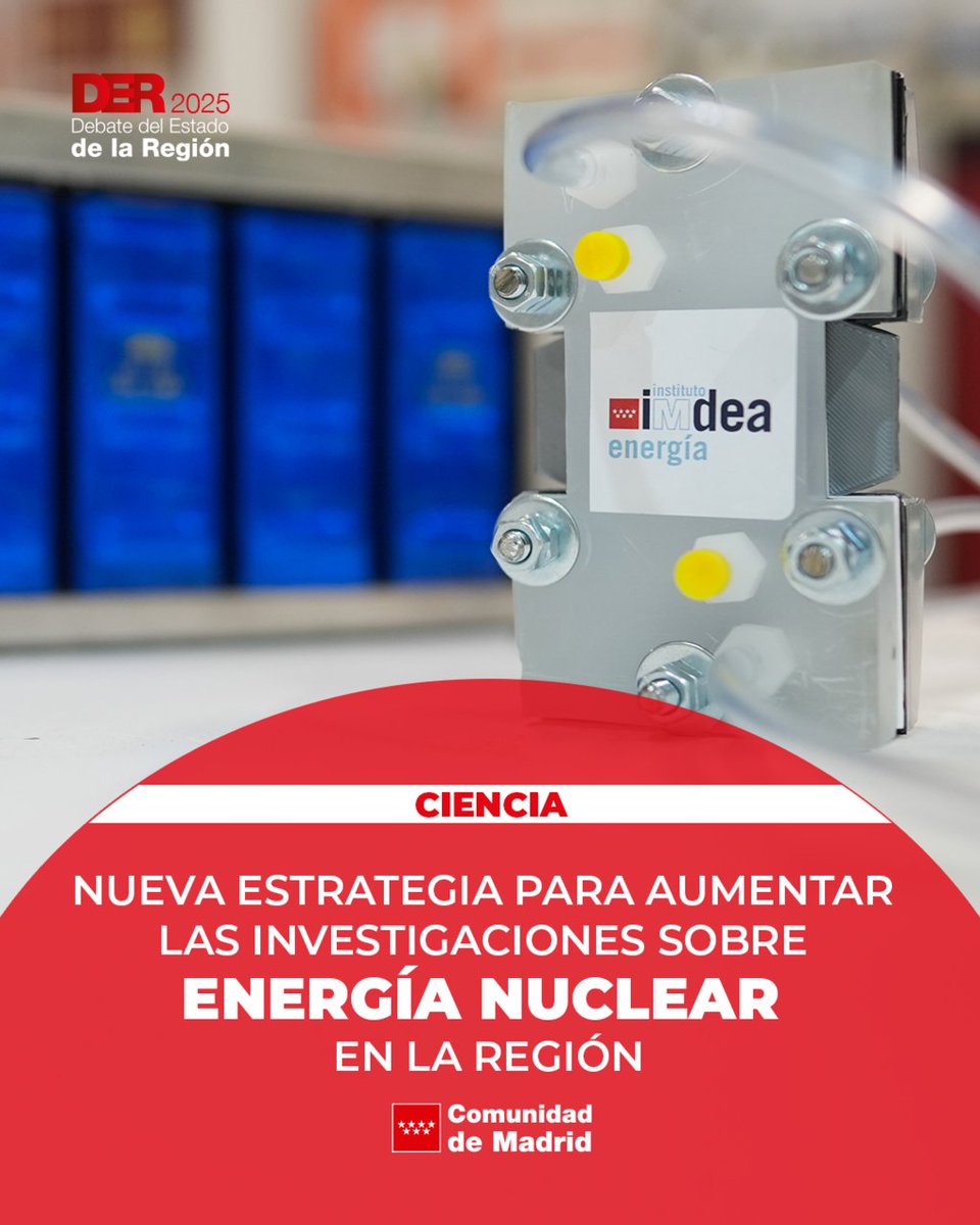 🔋 La <a href="/ComunidadMadrid/">Comunidad de Madrid</a> va a desplegar una estrategia para aumentar las líneas de investigación sobre energía nuclear en <a href="/IMDEA_Energia/">IMDEA Energia</a> , con el objetivo de aprovechar sus ventajas y potencialidades dentro de sus competencias.

+ info: c.madrid/bkwlz

#DER2025Madrid