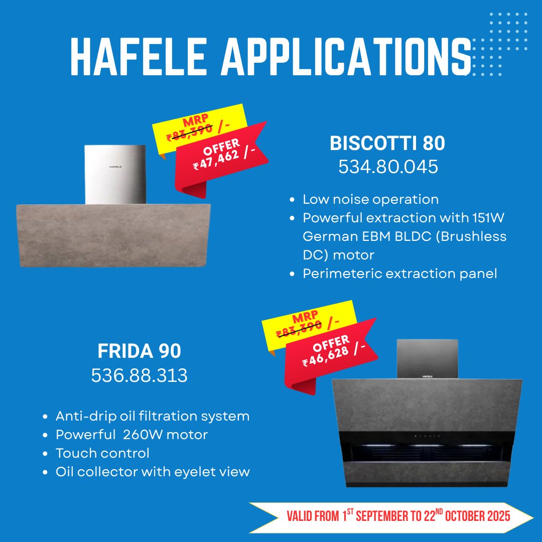 DHKitchenware's tweet photo. 🌟 From Smoke to Sparkle: Upgrade Your Kitchen with Hafele!

✨ Biscotti 80: Low noise 🤫, 151W motor ⚡, perimeteric extraction 🍳

✨ Frida 90: Anti-drip 💧, 260W motor 💪, touch control 👆, oil collector 👀

📅 1 Sept – 22 Oct 2025

💻 https://t.co/ztptvss5q7

#Hafele https://t.co/uAOuqzv7q3