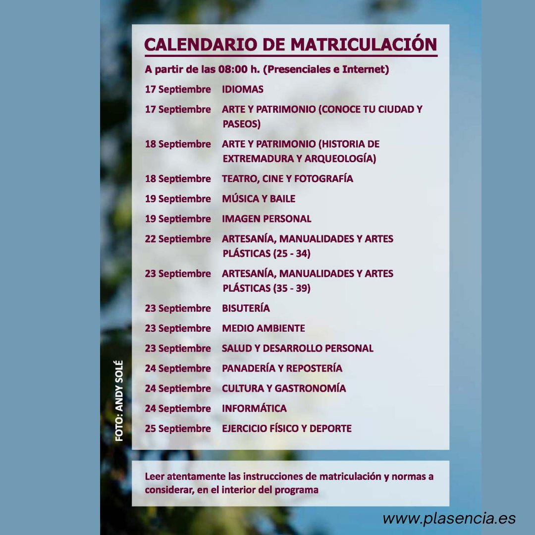 🚀 La @UPPlasencia presenta su 2ª programación 2025:
✅ 60 cursos
✅ 932 plazas
✅ 13 áreas
📅 Matrículas: 17-25 sept.
📍 Presencial o online
“Queremos que todos encuentren una actividad a su gusto” – M.ª Luisa Bermejo
ℹ️ upplasencia.blogspot.com

#Plasencia #UniversidadPopular