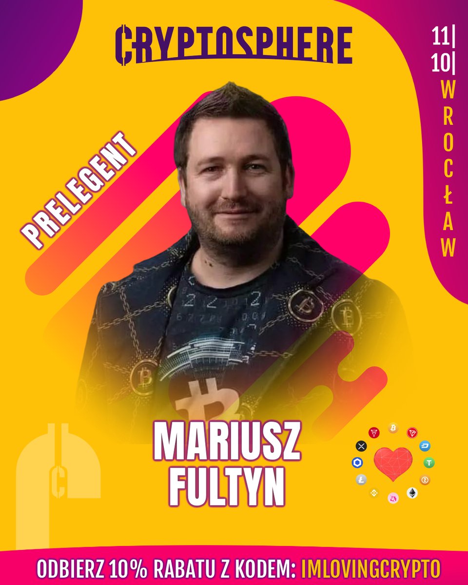 CryptoSphere (@cryptospherepl) on Twitter photo Konferencja #CryptoSphere coraz bliżej⌛️
Idealny czas, by przedstawić naszego pierwszego prelegenta, którym jest <a href="/ImLovingCrypto/">Mariusz Fultyn</a> 📢
Jesteś ciekawy czym podzieli się z nami Mariusz?
Koniecznie bądź z nami 11.X we Wrocławiu 🚀
A z kodem: IMLOVINGCRYPTO masz -10% na swój bilet 🎟️ Konferencja #CryptoSphere coraz bliżej⌛️
Idealny czas, by przedstawić naszego pierwszego prelegenta, którym jest <a href="/ImLovingCrypto/">Mariusz Fultyn</a> 📢
Jesteś ciekawy czym podzieli się z nami Mariusz?
Koniecznie bądź z nami 11.X we Wrocławiu 🚀
A z kodem: IMLOVINGCRYPTO masz -10% na swój bilet 🎟️