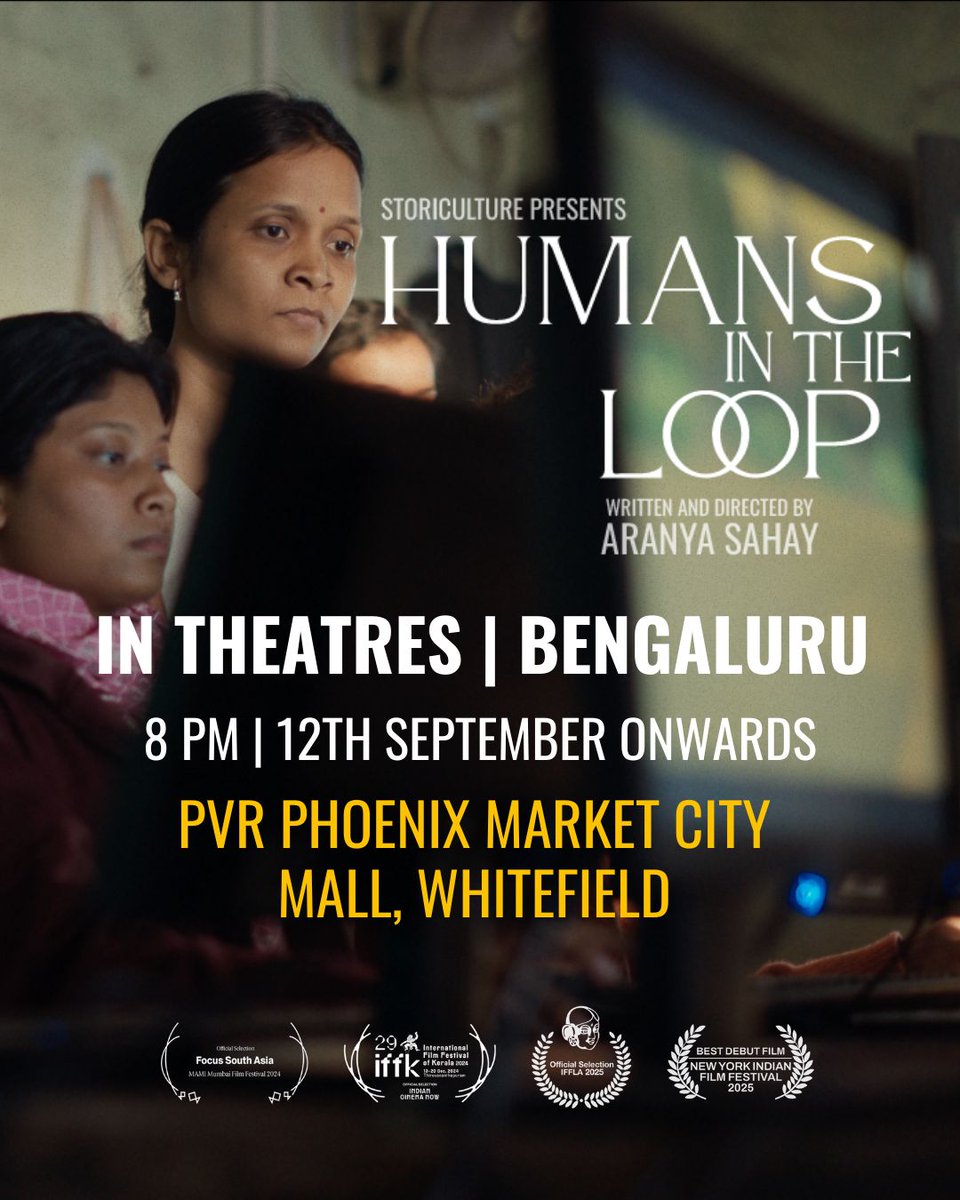 "Humans in the Loop" is out now in Bangalore, India's first movie about AI.

Watch it before it gets removed.

Only one show per day.

Ticket link in next tweet.