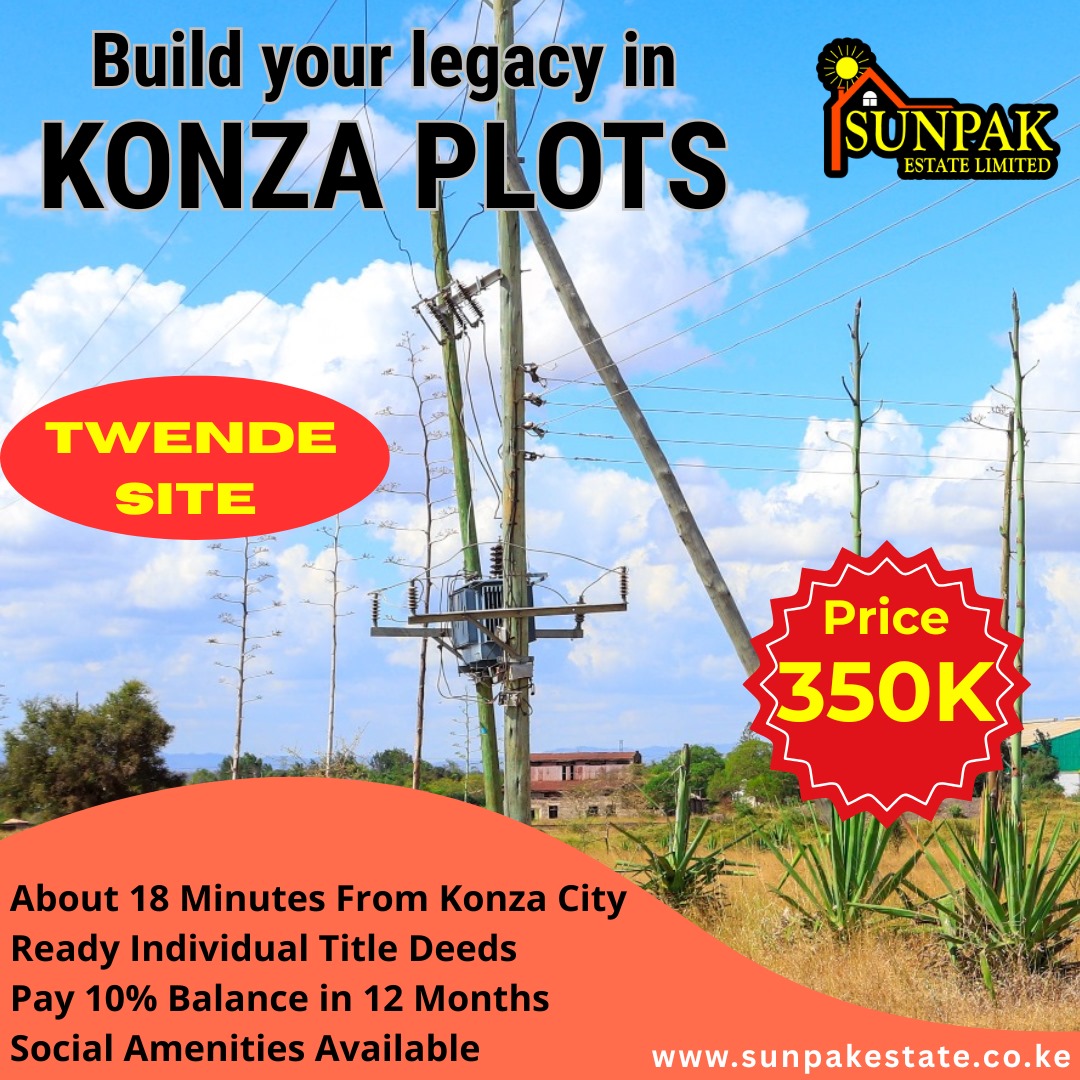 Immaculate31999's tweet image. Build your legacy today with our *Konza plots*!  
Only *350K* — just 18 minutes from Konza City.  
Ready title deeds, flexible payment, and all amenities available.  
*Twende site, your future is calling!*  
📍 sunpakestate.co.ke  

#KonzaInvestment #OwnAPlot #SunpakEstate