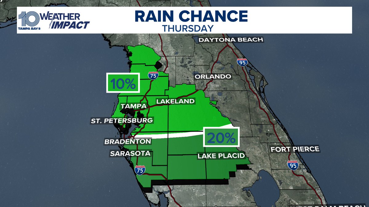 Today will be another warm one with highs in the upper 80s to low 90s. An isolated storm will be possible this afternoon, mainly south of I-4.