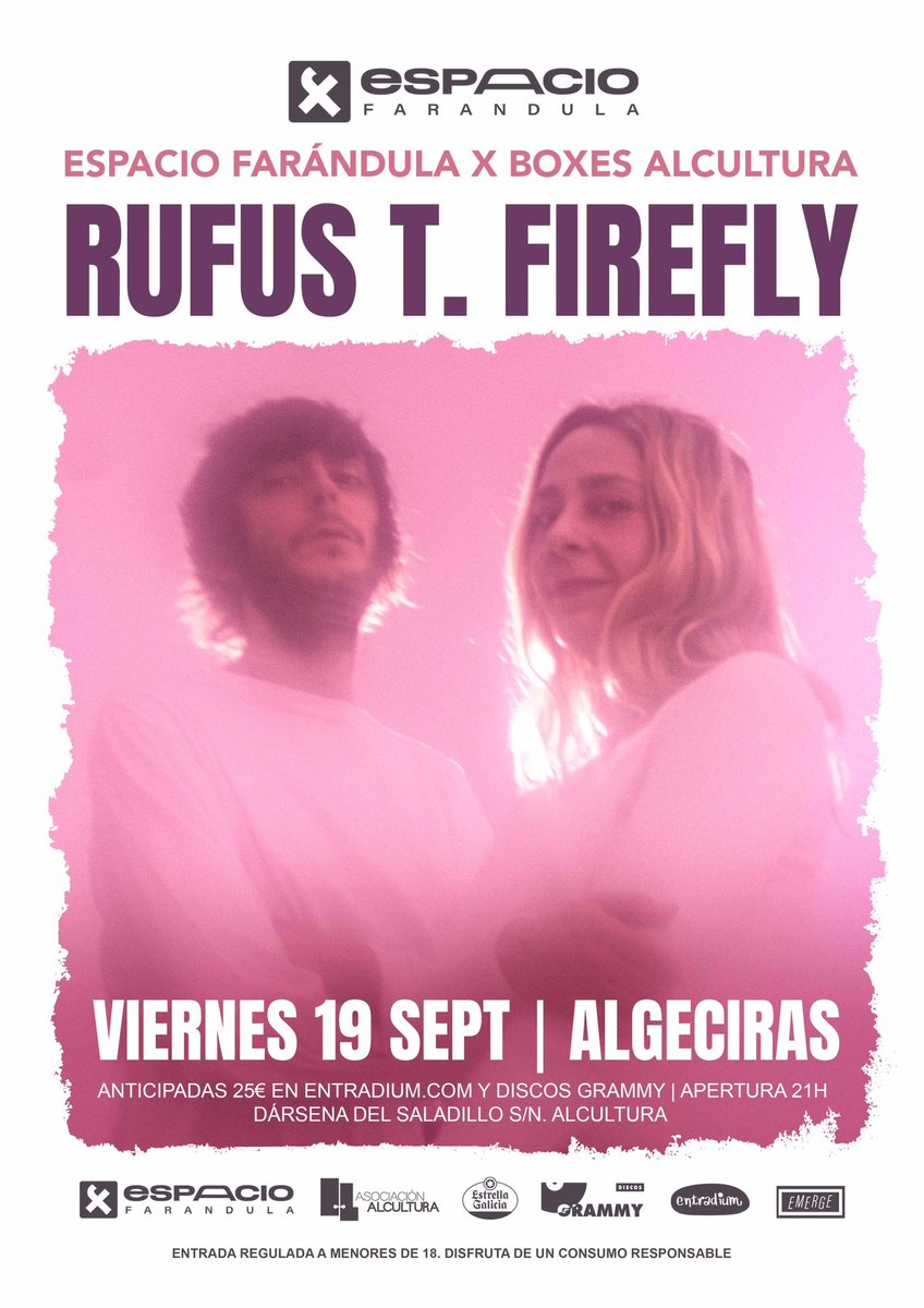 ❤️ Esta maravilla va a pasar!! ❤️

Vuelve <a href="/_RufusTFirefly_/">Rufus T. Firefly</a> a Algeciras y #vuelveelamor. Será  el 19 de sept al aire libre de <a href="/ALCultura/">Asociación Alcultura</a>. Estamos muy contentos de tenerlos de nuevo en nuestra ciudad… qué nervios ☺️

Anticipadas en <a href="/discosgrammyalg/">Discos Grammy</a> y entradium.com/events/rufus-t… 💛✖️🚀