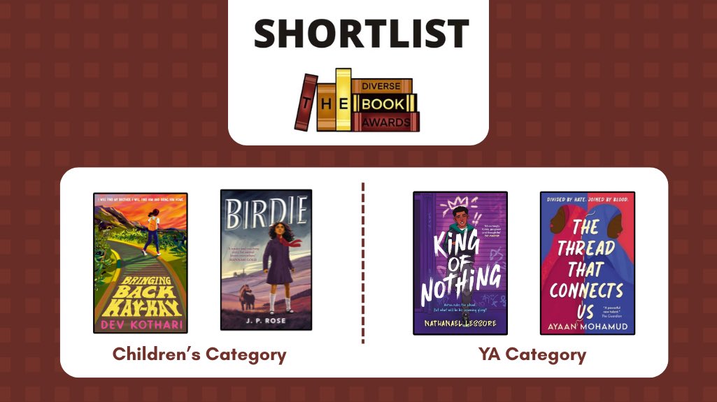 DA_Childrens's tweet photo. We are thrilled to have *FOUR BOOKS* from our amazing clients shortlisted for the Diverse Book Awards 2025 across the Children’s category & YA category! 📚🎉
#DiverseBookAwards #DBA2025 #Shortlisting @The_DBAwards https://t.co/3wBFJhScE4